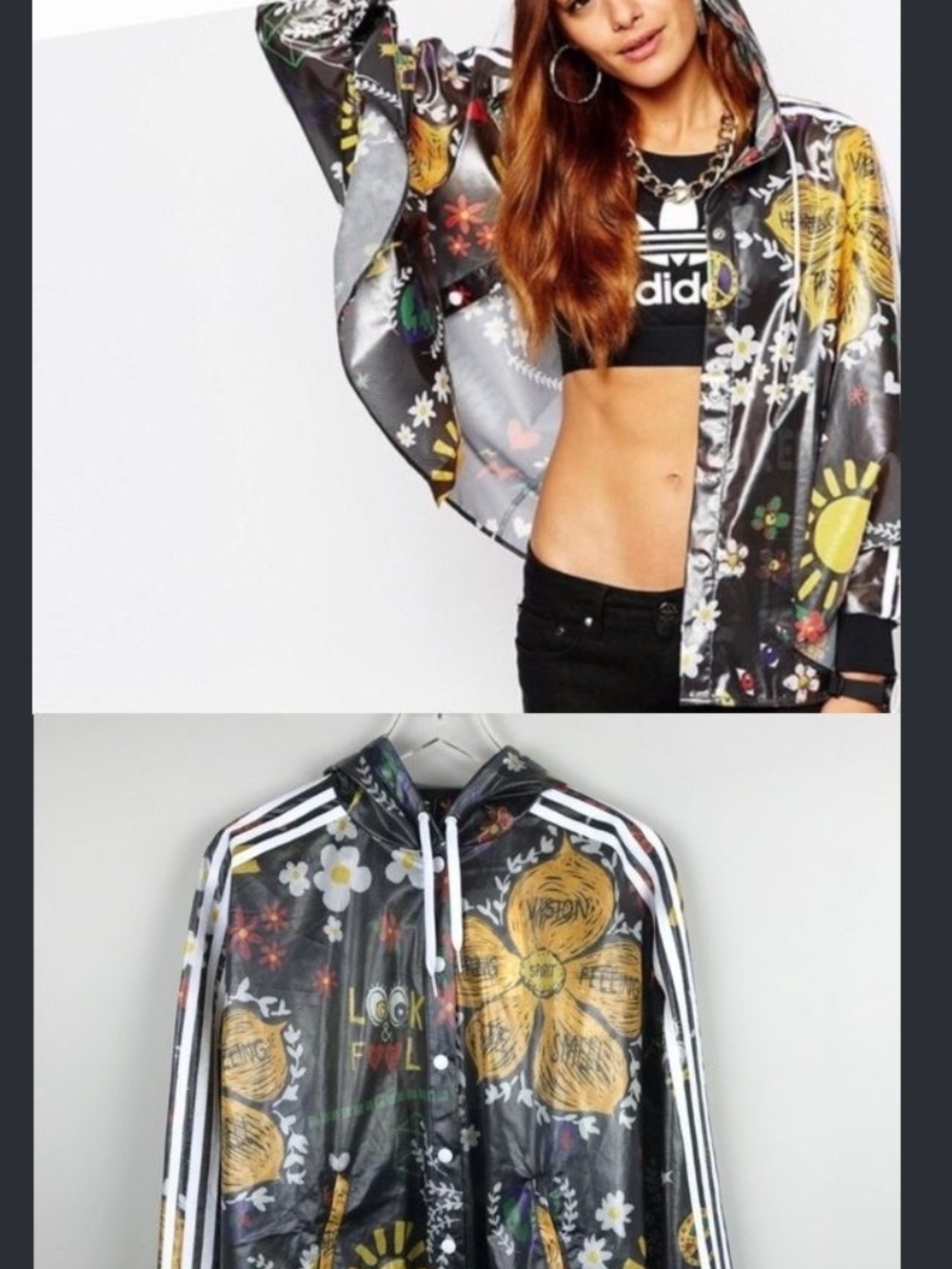 Adidas Collab/Pharrell Williams Graphic Hooded Water Resistant Lite Cape Jacket